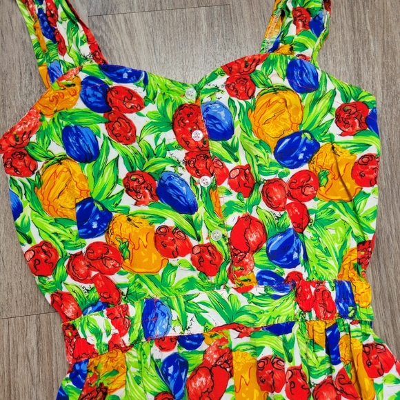 Vintage Candy Floss Fruits Print Pin Up Rockabilly Dress Kawaii Kitsch 50's XS/S - Picture 5 of 16